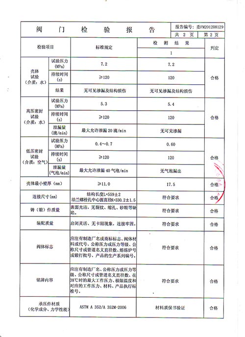 檢驗(yàn)報(bào)告-低扭矩截止閥
