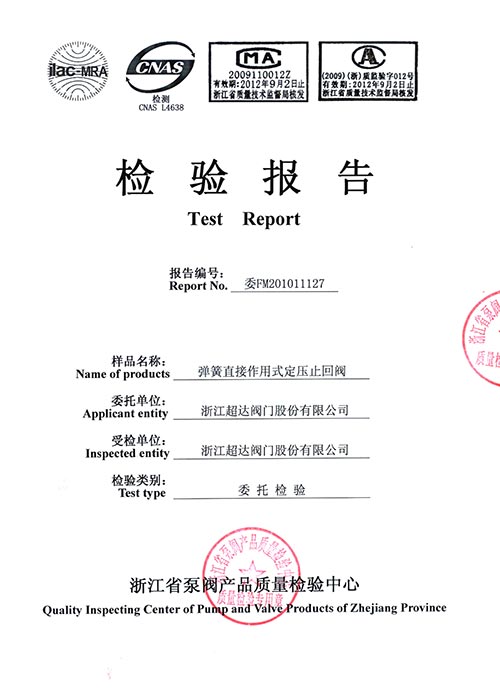 檢驗(yàn)報(bào)告-彈簧定壓止回閥